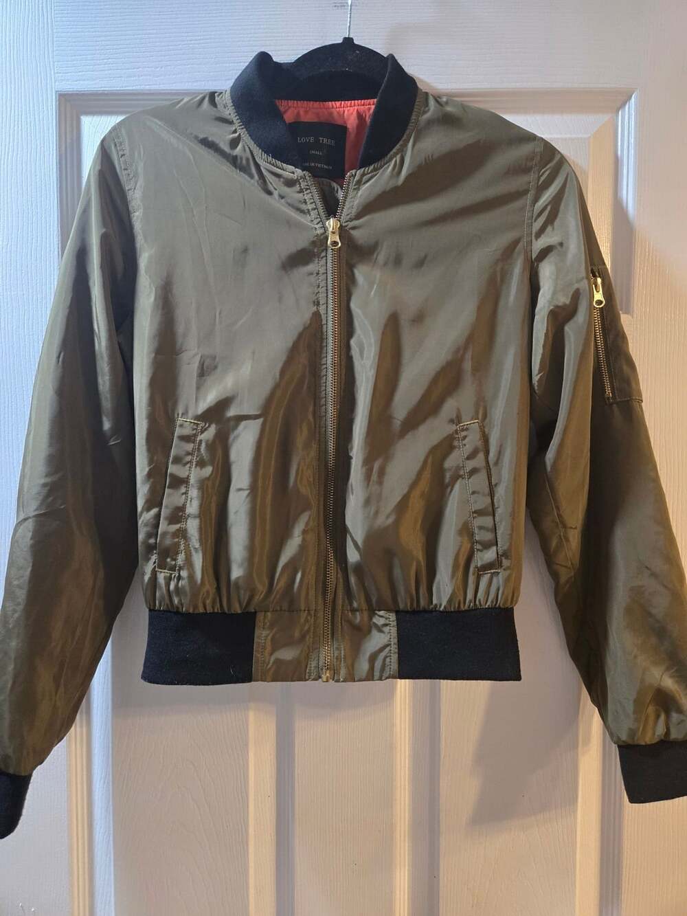 Love Tree Bomber Jacket Size Small Olive Green
